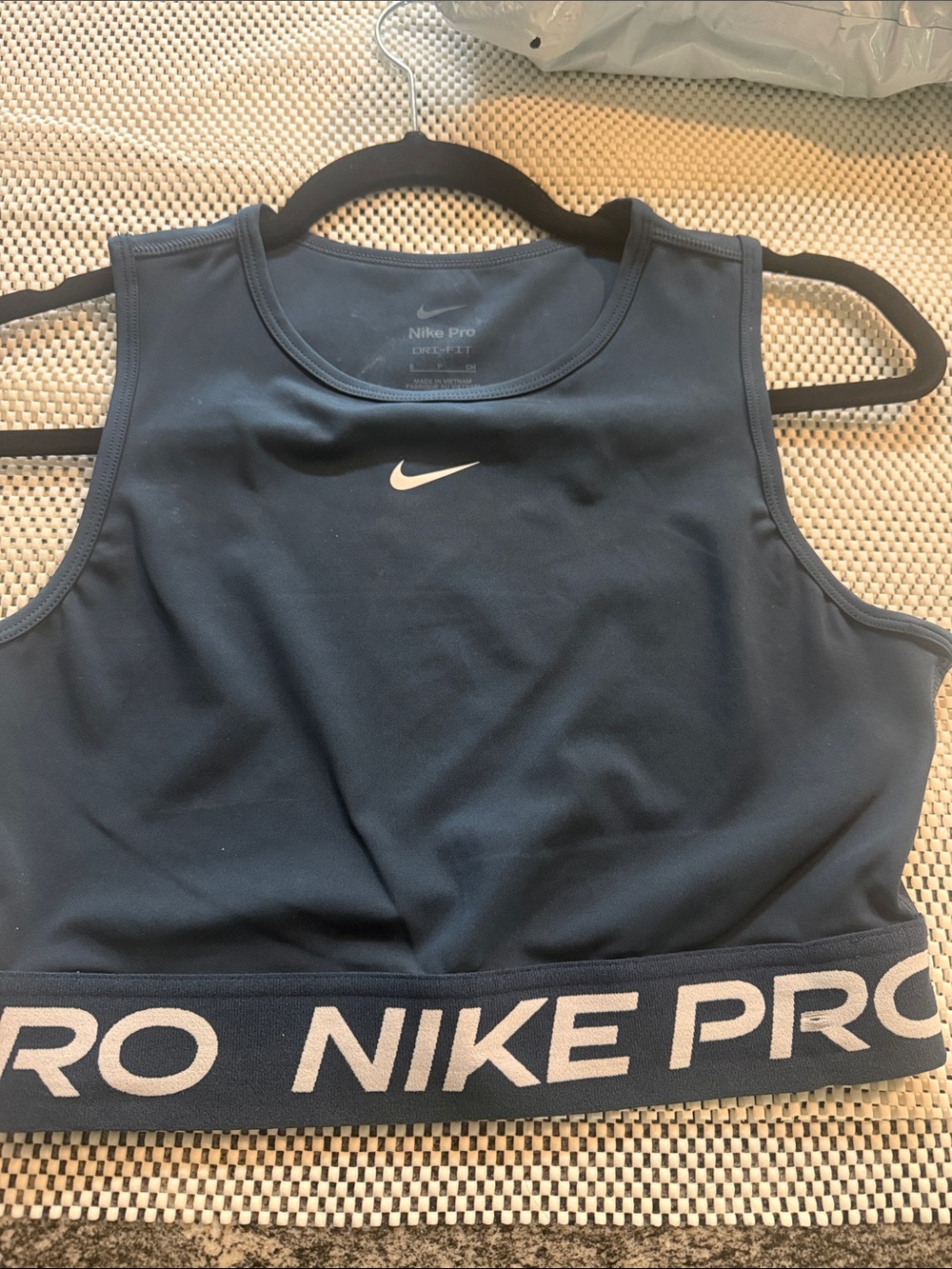 Nike Navy and White Pro Crop Tank